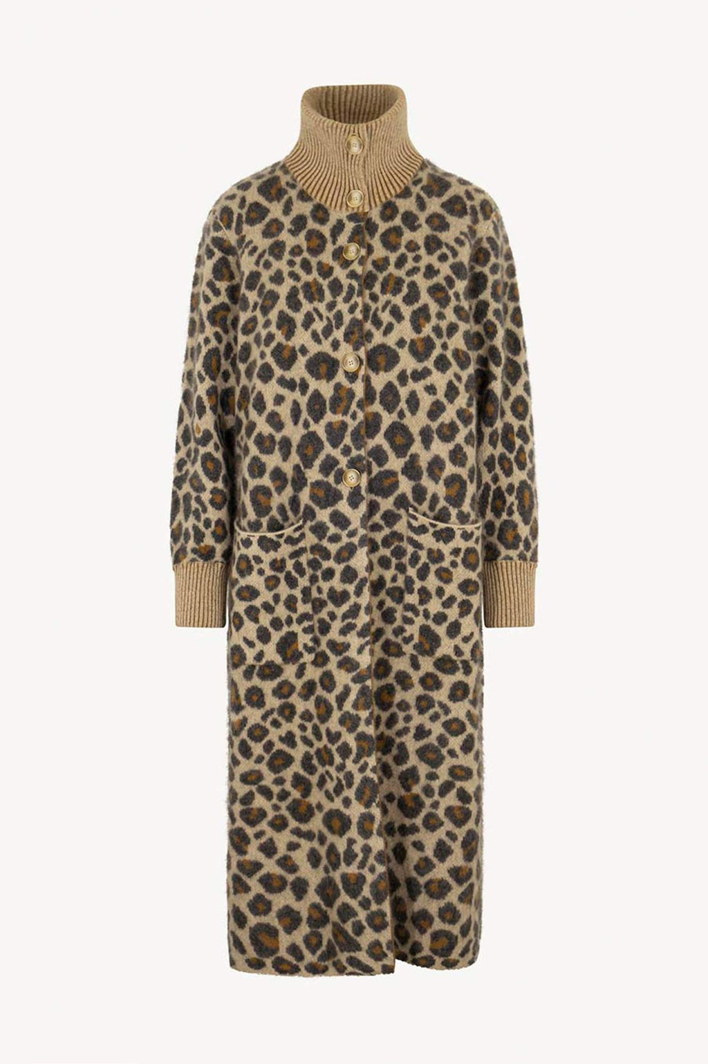 Cappotto Jacquard Animalier in Puro Cashmere Spazzolato Avorio Leopard