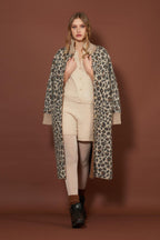 Cappotto Jacquard Animalier in Puro Cashmere Spazzolato Avorio Leopard