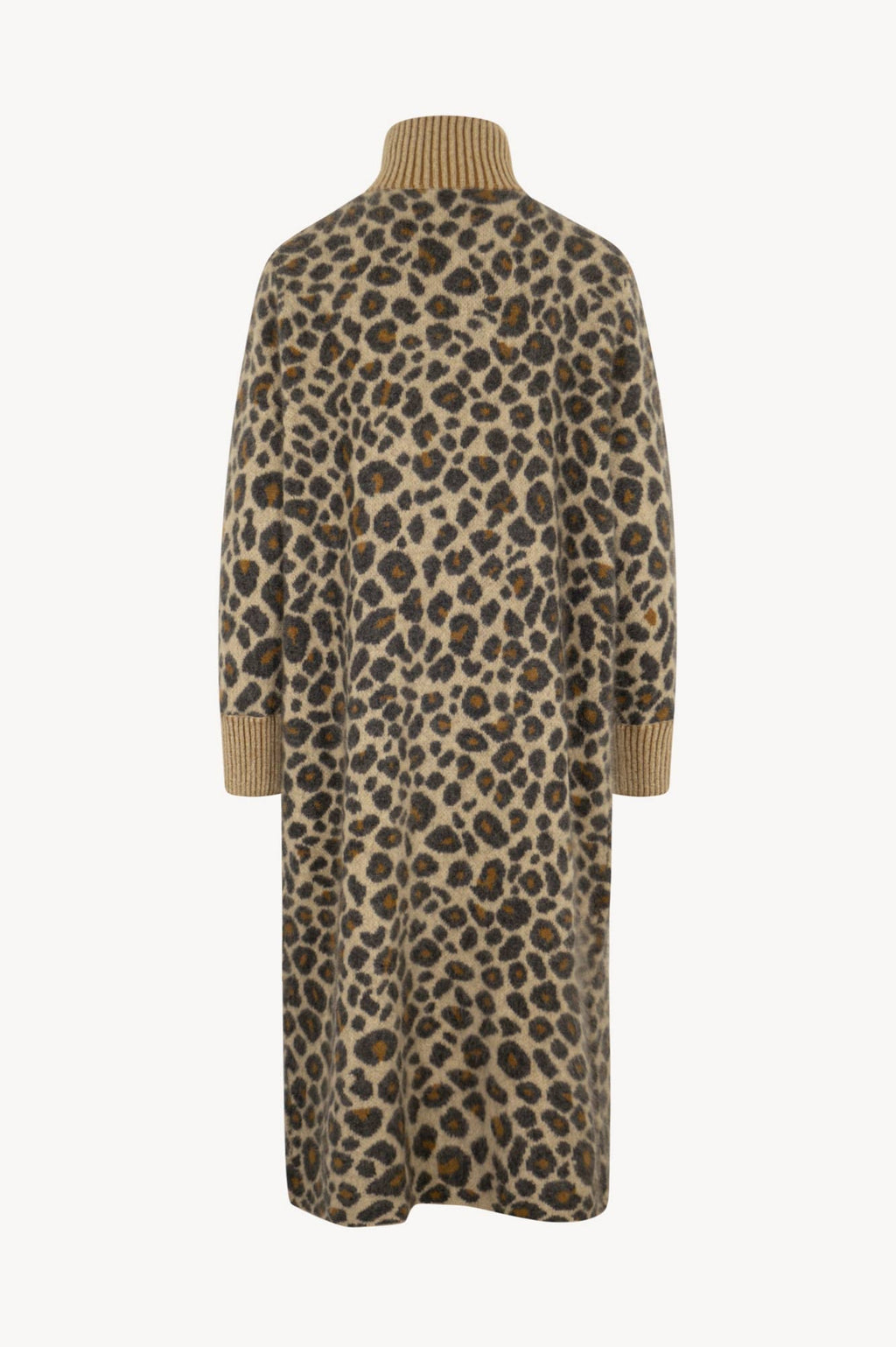Cappotto Jacquard Animalier in Puro Cashmere Spazzolato Avorio Leopard