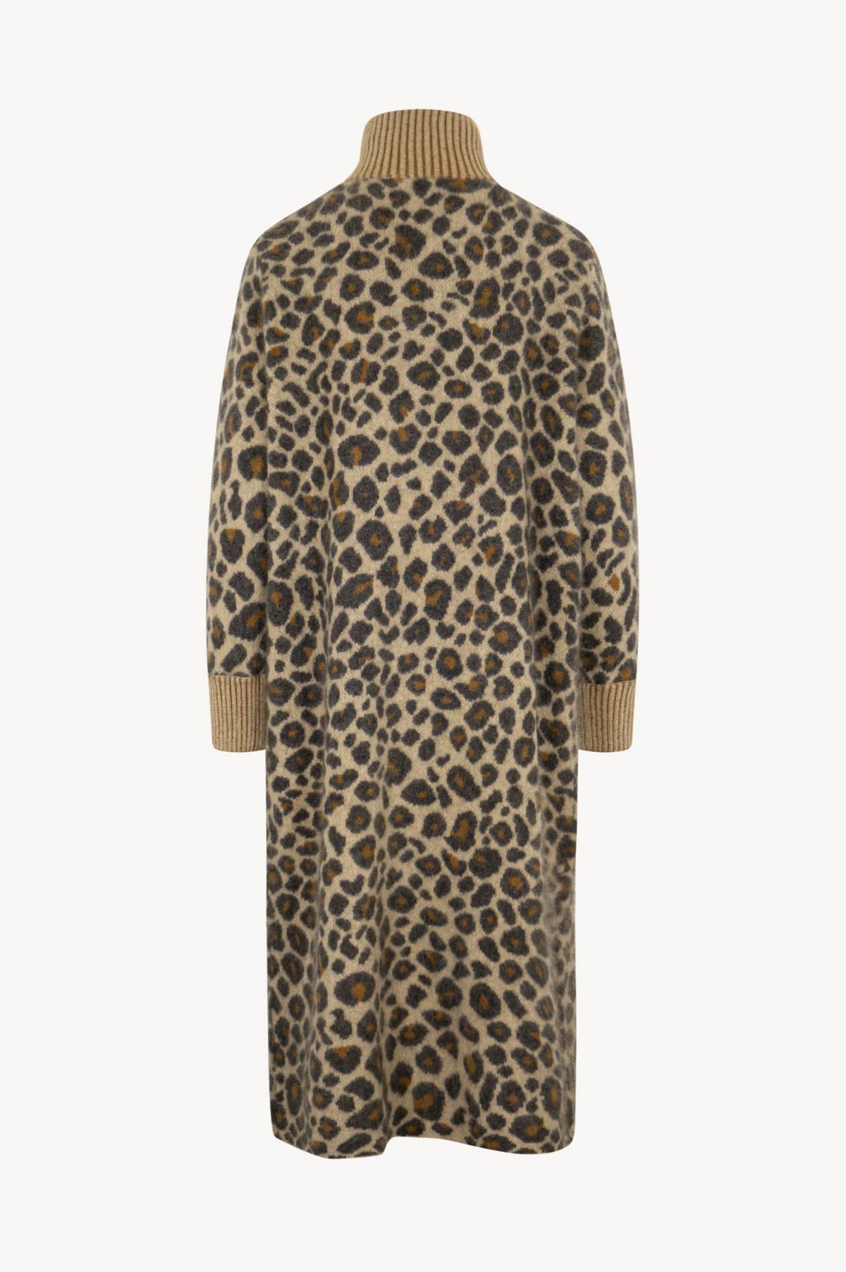 Cappotto Jacquard Animalier in Puro Cashmere Spazzolato Avorio Leopard