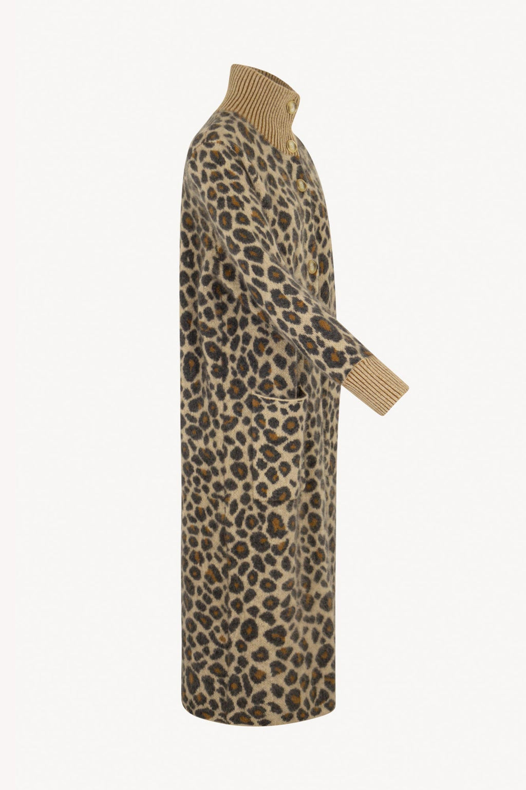Cappotto Jacquard Animalier in Puro Cashmere Spazzolato Avorio Leopard