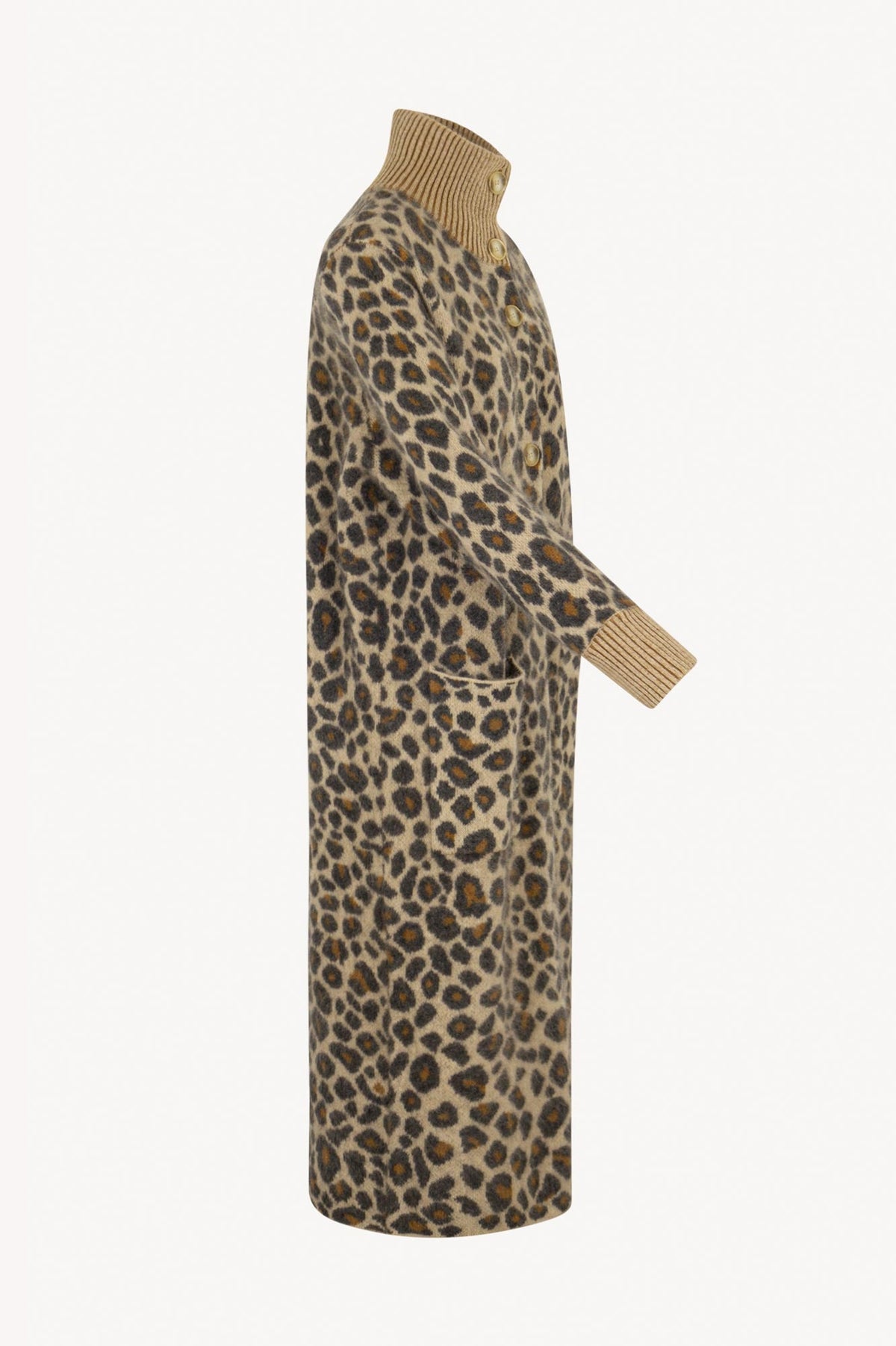 Cappotto Jacquard Animalier in Puro Cashmere Spazzolato Avorio Leopard