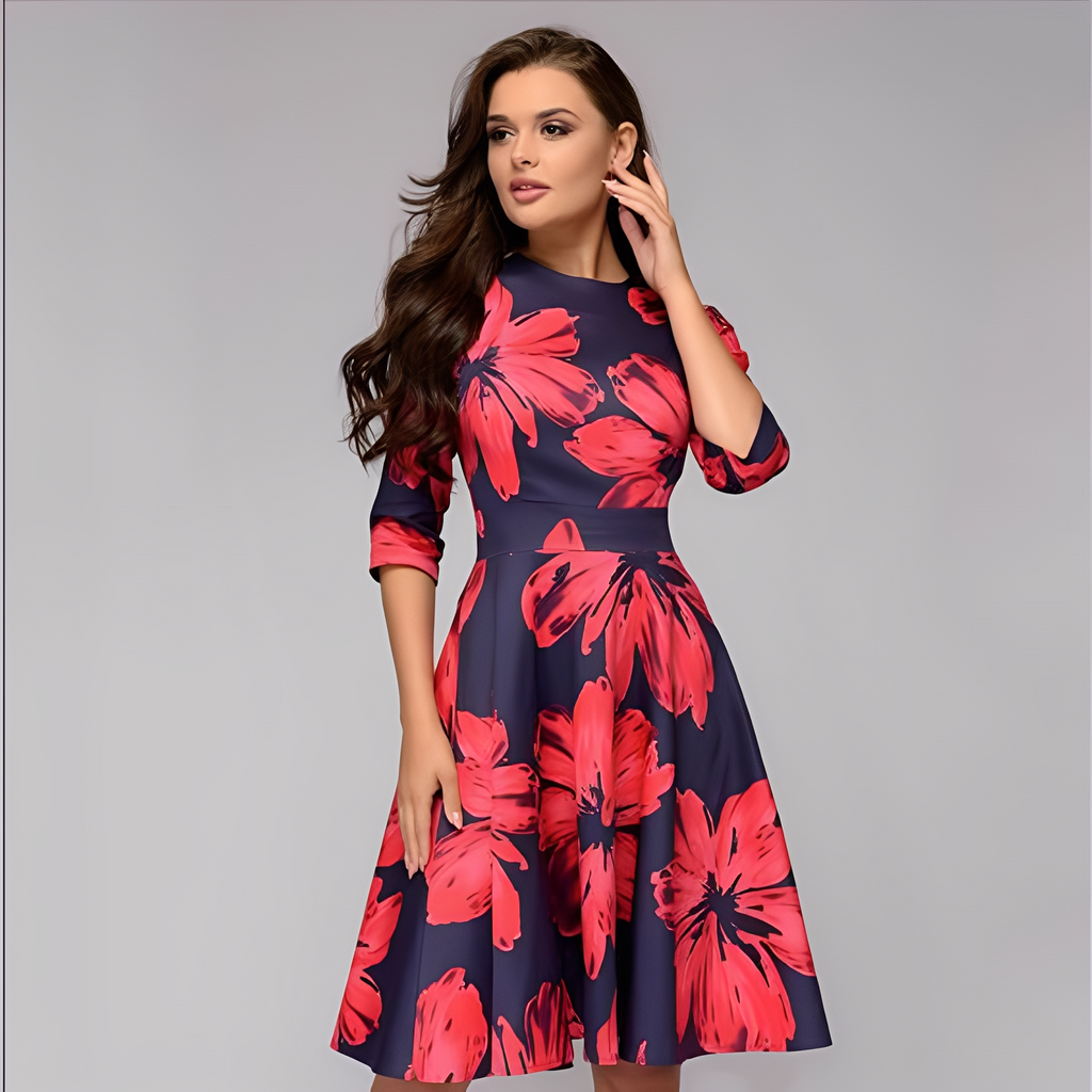 Elisabeth - Elegante abito a maniche lunghe con motivo floreale per donne