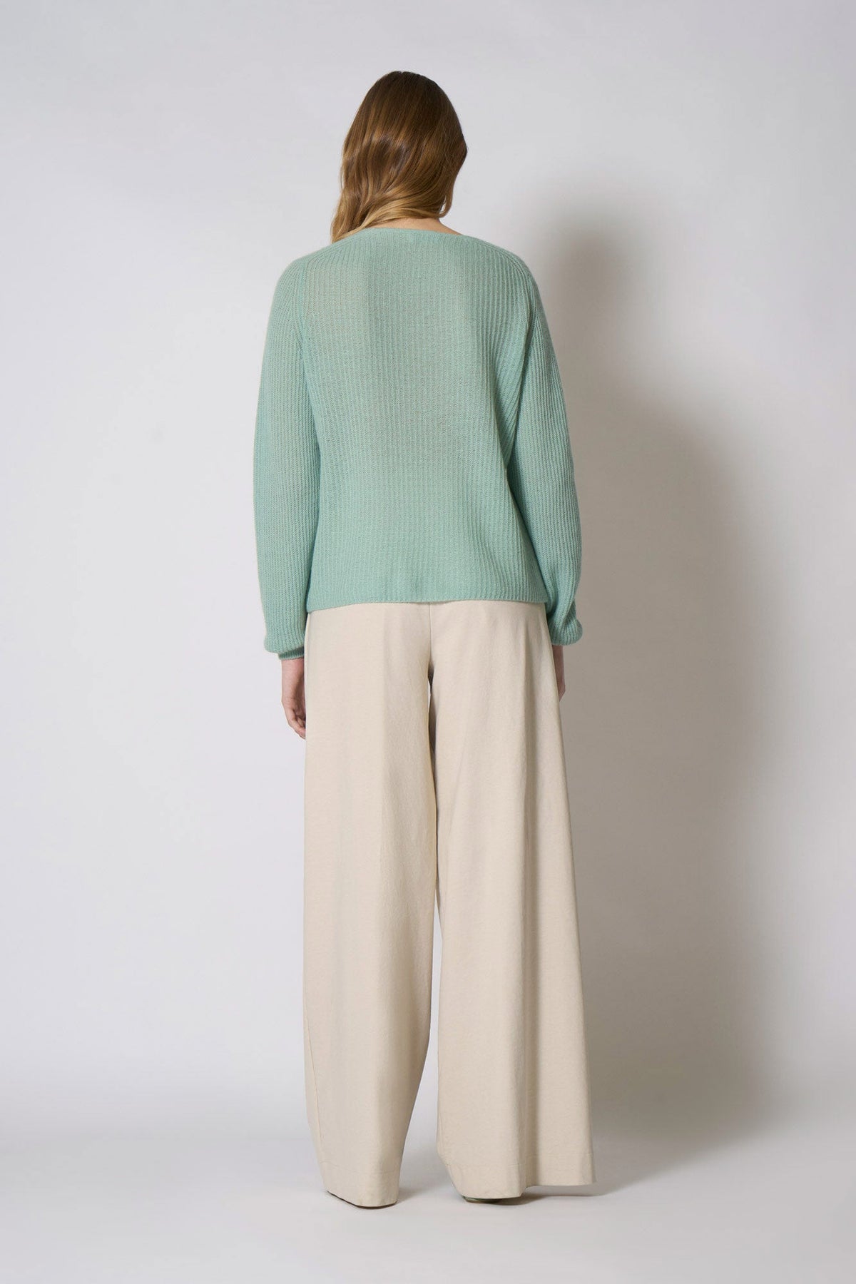 Maglia Scollo a V Costa Inglese in Puro Cashmere Verde Giada