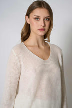 Maglia Scollo a V Costa Inglese in Puro Cashmere Bianco Latte