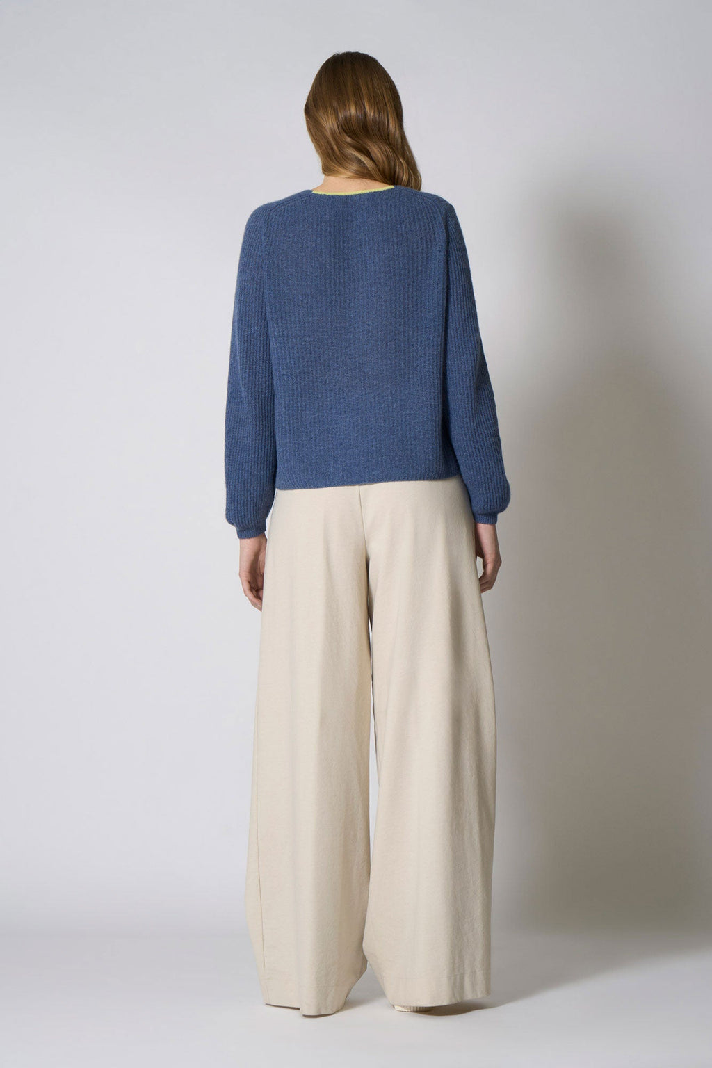 Maglia Scollo a V Costa Inglese in Puro Cashmere Denim Scuro