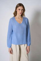Maglia Scollo a V Costa Inglese in Puro Cashmere Cielo
