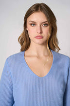 Maglia Scollo a V Costa Inglese in Puro Cashmere Cielo