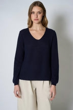 Maglia Scollo a V Costa Inglese in Puro Cashmere Blu Notte