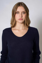 Maglia Scollo a V Costa Inglese in Puro Cashmere Blu Notte