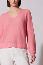 Maglia Scollo a V Costa Inglese in Puro Cashmere Rosa Confetto
