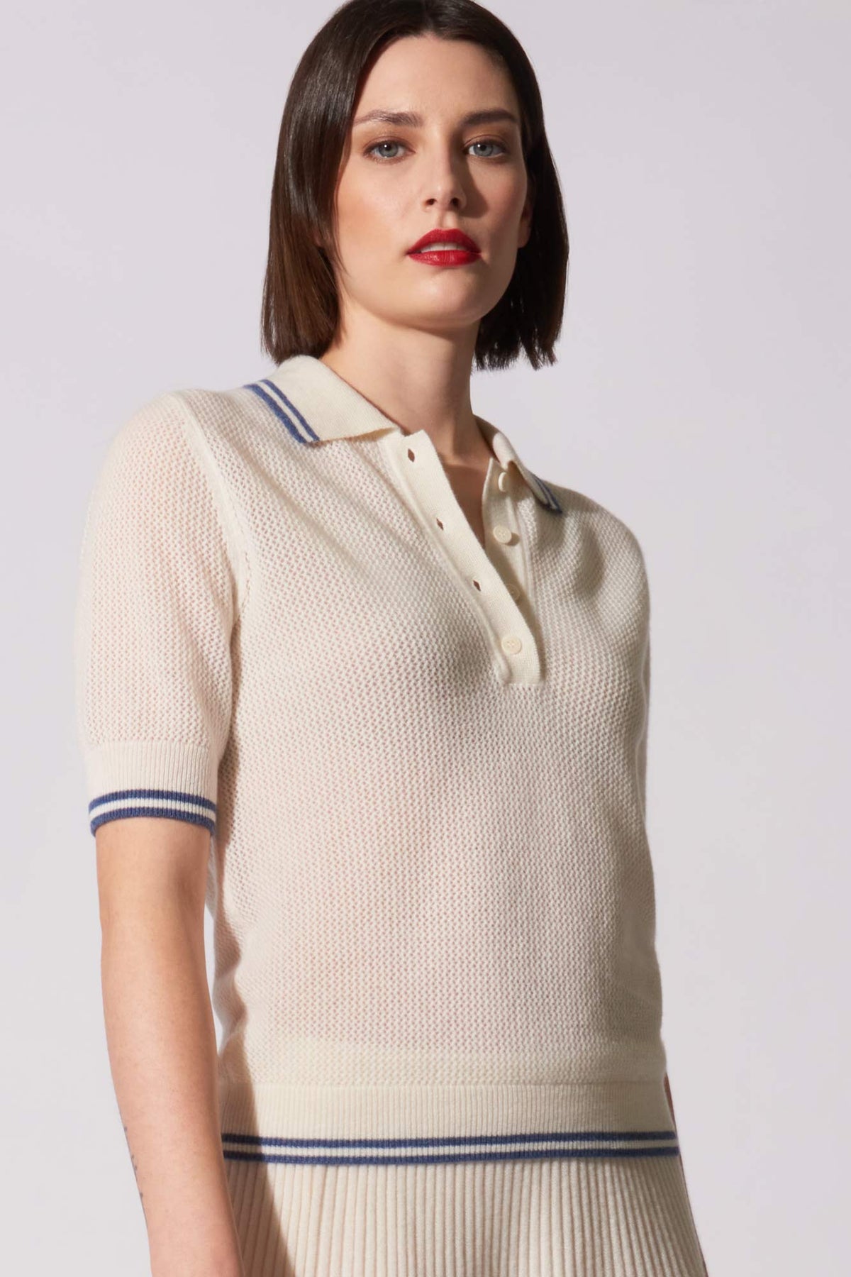 Polo Rete in Puro Cashmere Bianco Latte