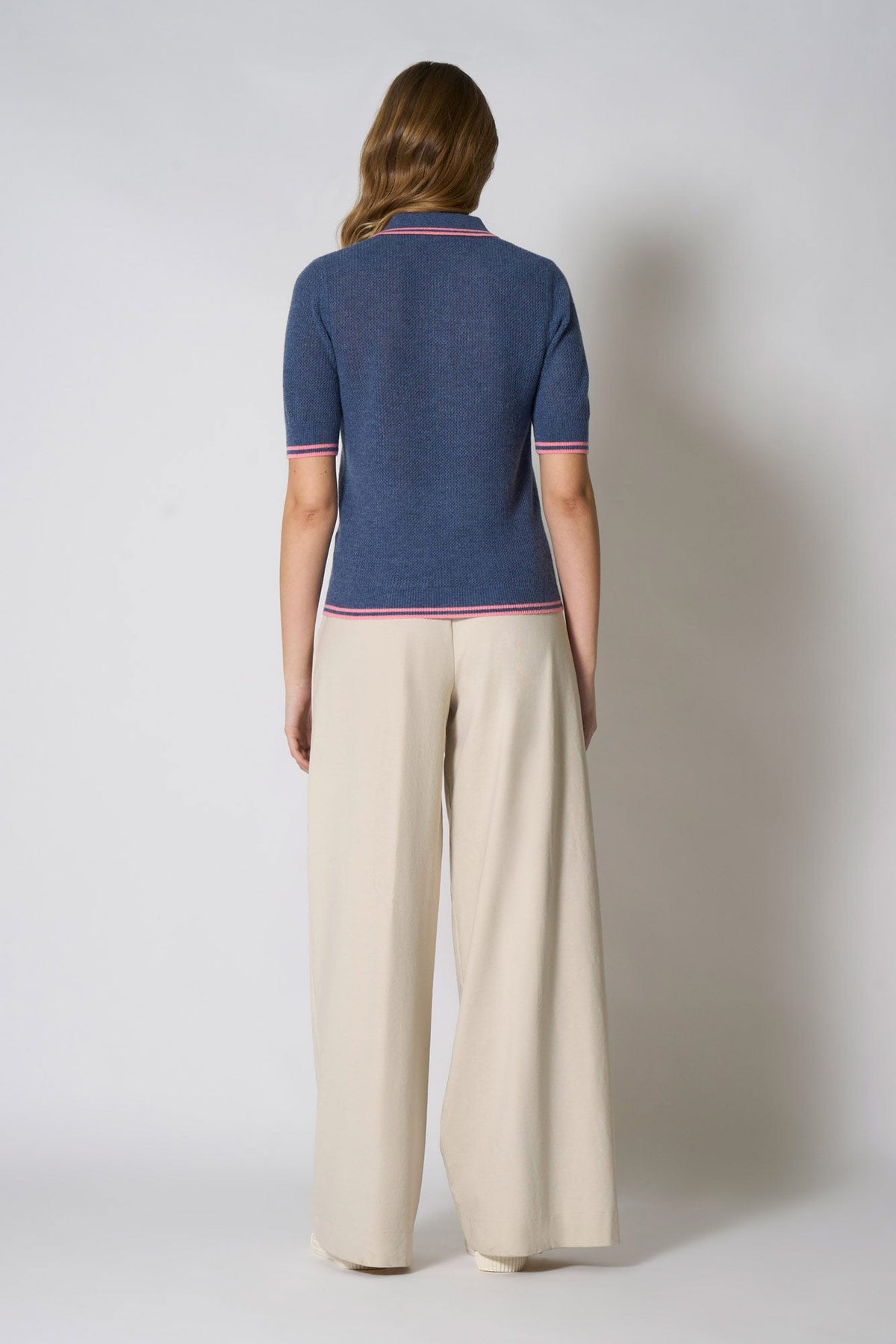 Polo Rete in Puro Cashmere Denim Scuro