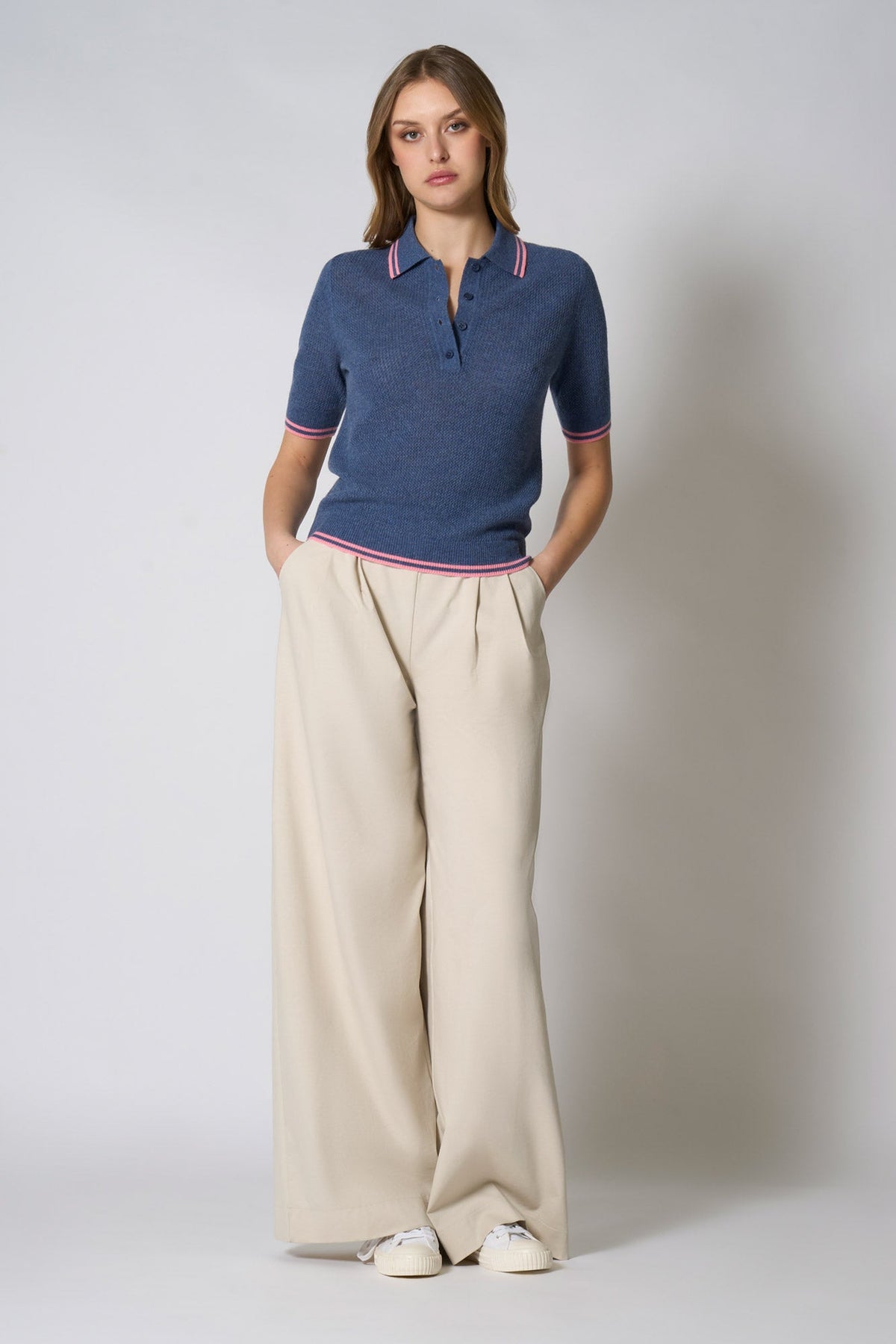 Polo Rete in Puro Cashmere Denim Scuro