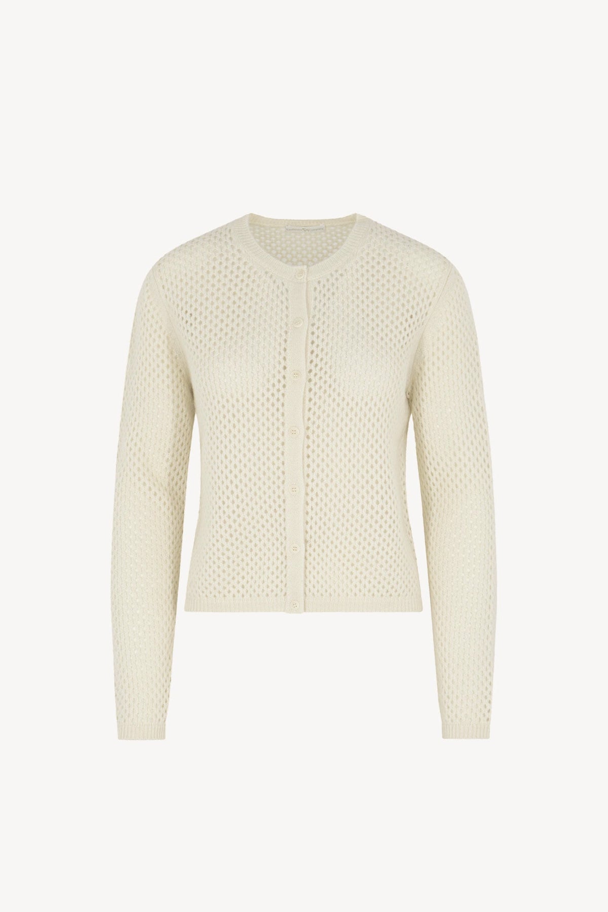 Cardigan Rete in Puro Cashmere Bianco Latte