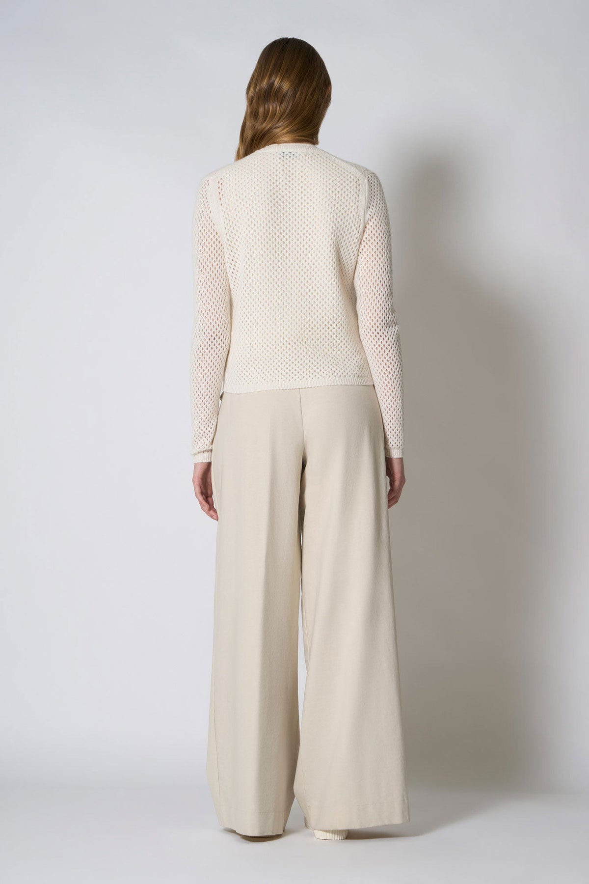 Cardigan Rete in Puro Cashmere Bianco Latte