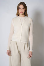 Cardigan Rete in Puro Cashmere Bianco Latte