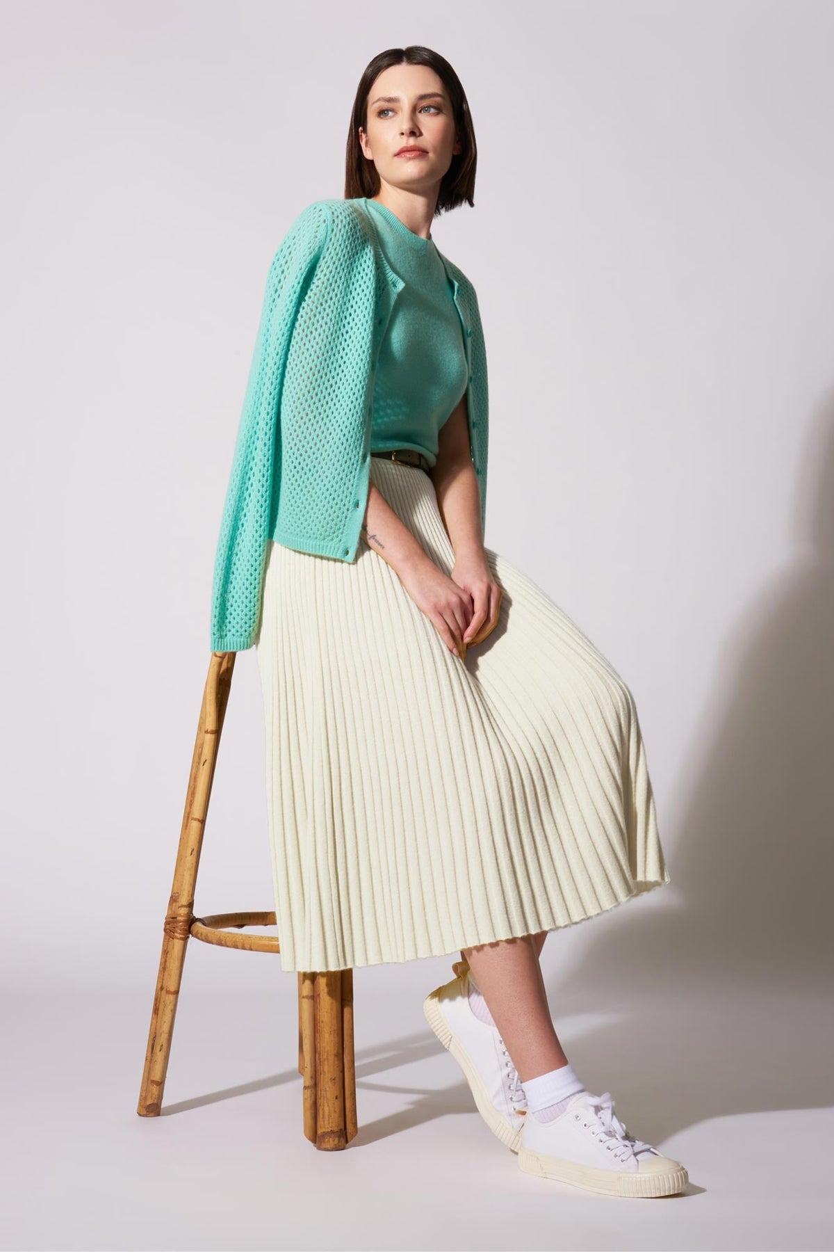Cardigan Rete in Puro Cashmere Acqua