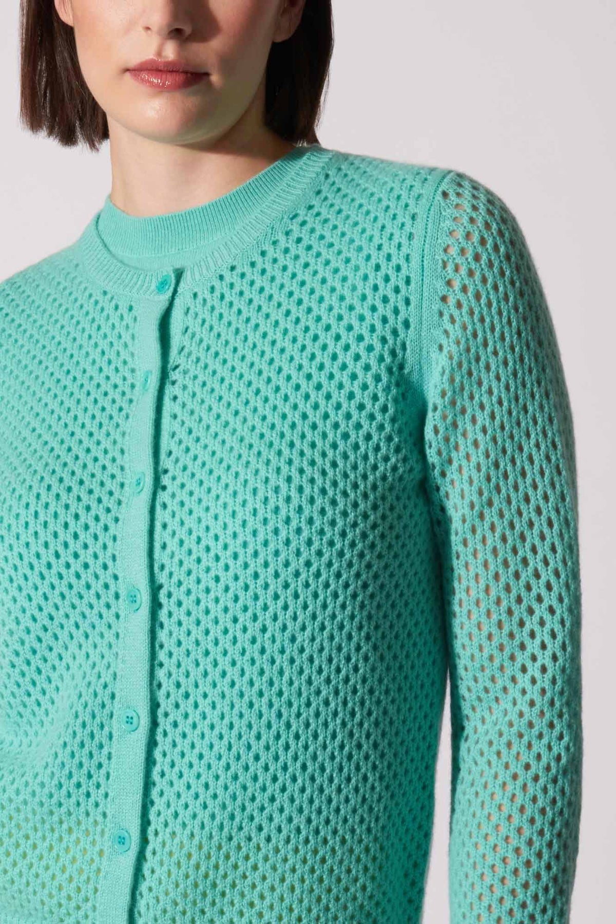 Cardigan Rete in Puro Cashmere Acqua