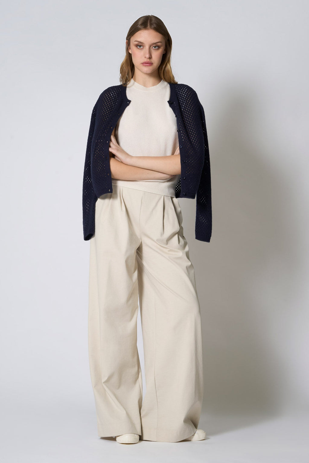 Cardigan Rete in Puro Cashmere Blu Notte