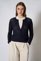 Cardigan Rete in Puro Cashmere Blu Notte