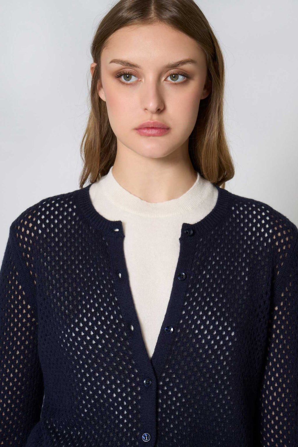 Cardigan Rete in Puro Cashmere Blu Notte