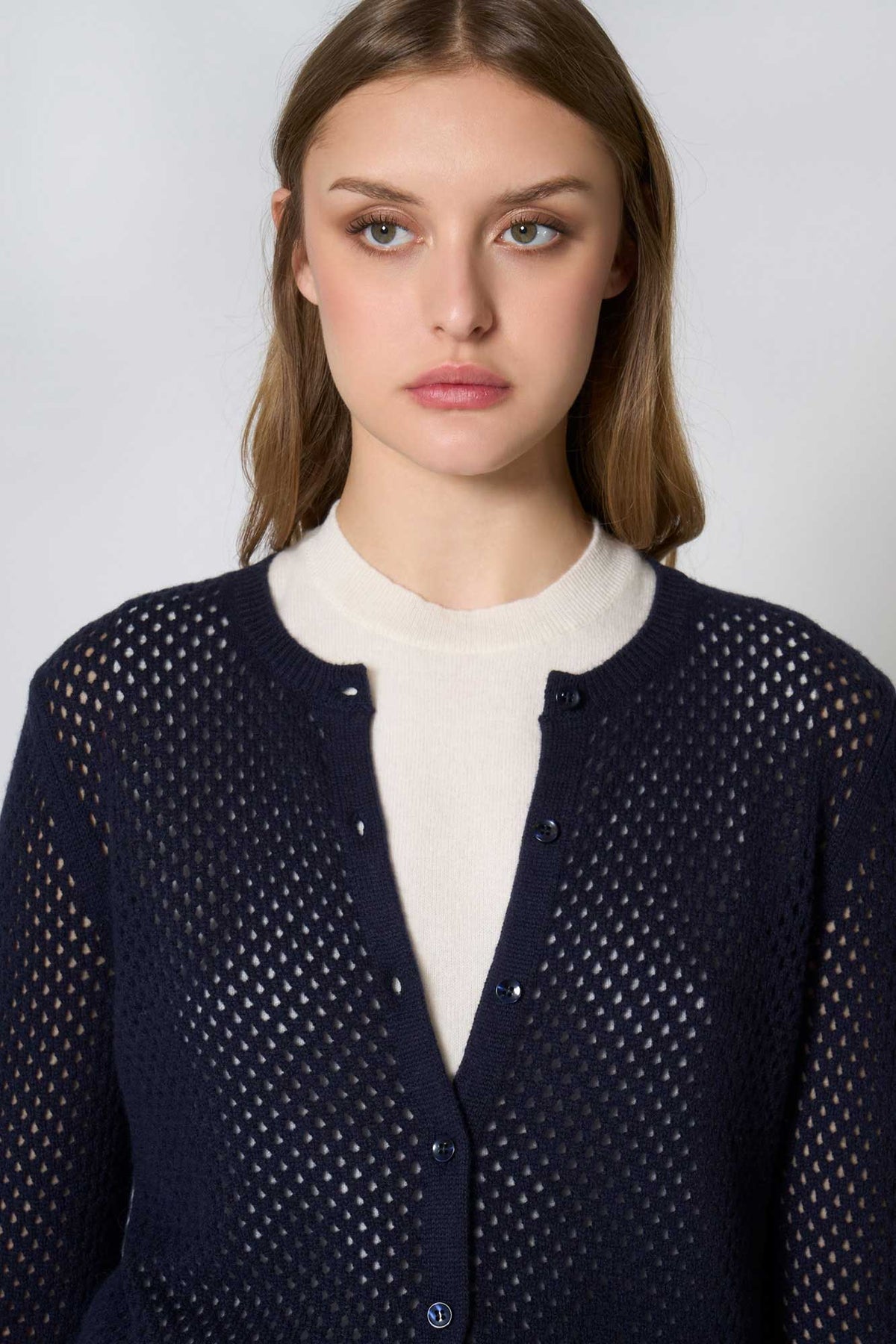 Cardigan Rete in Puro Cashmere Blu Notte