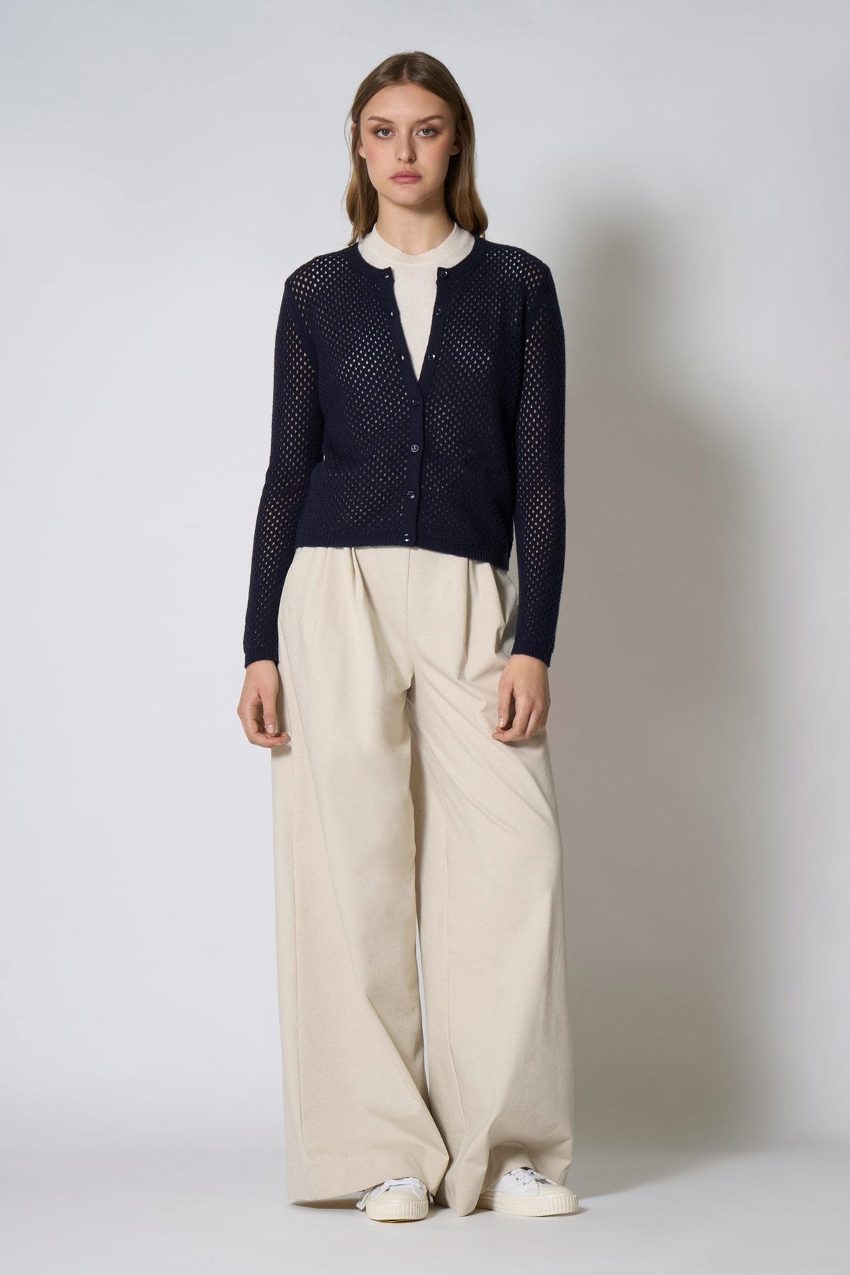 Cardigan Rete in Puro Cashmere Blu Notte