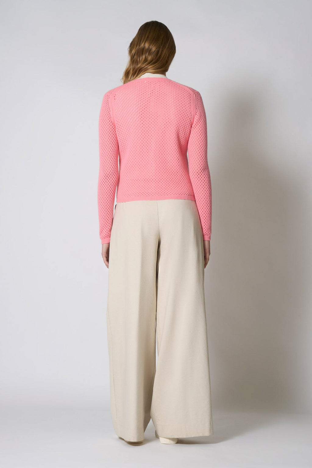 Cardigan Rete in Puro Cashmere Rosa Confetto