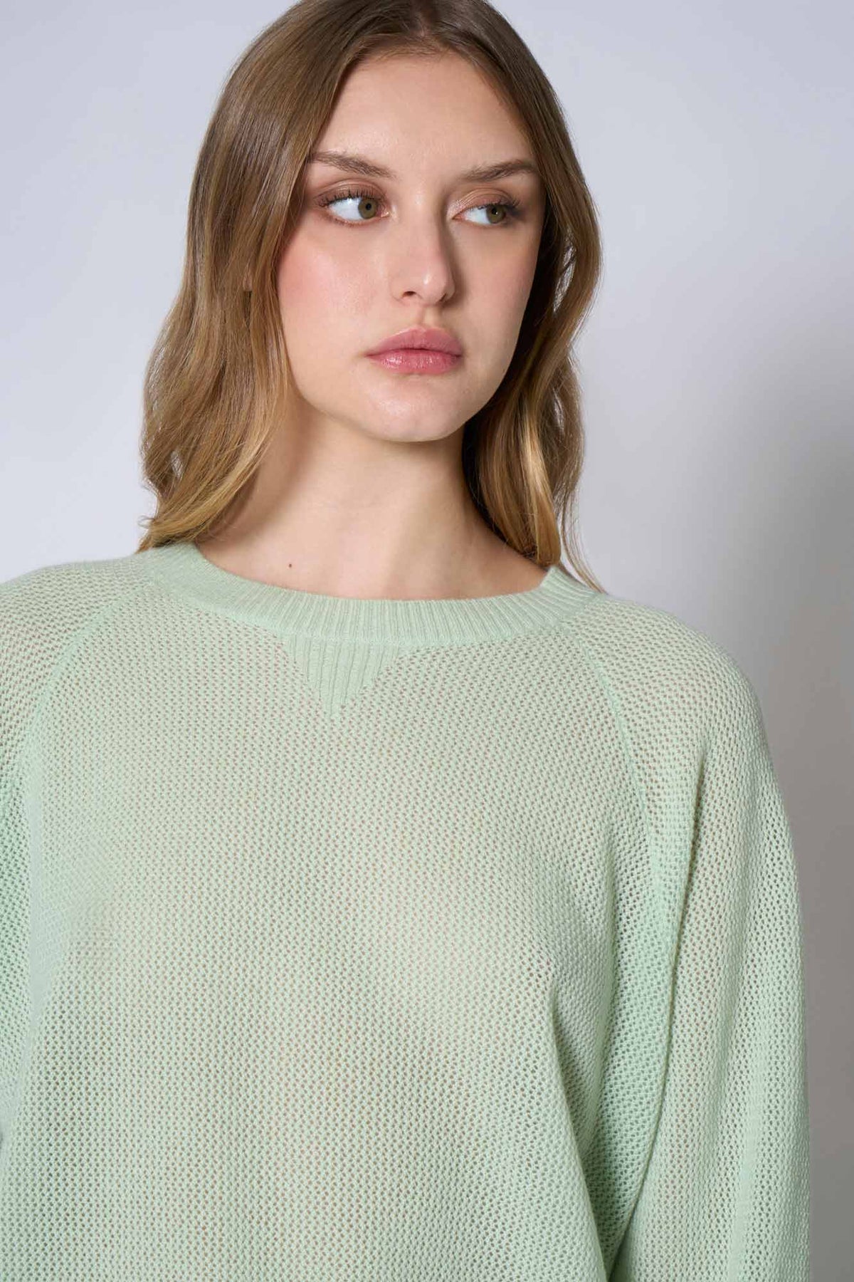 Felpa Rete in Puro Cashmere Verde Pastello
