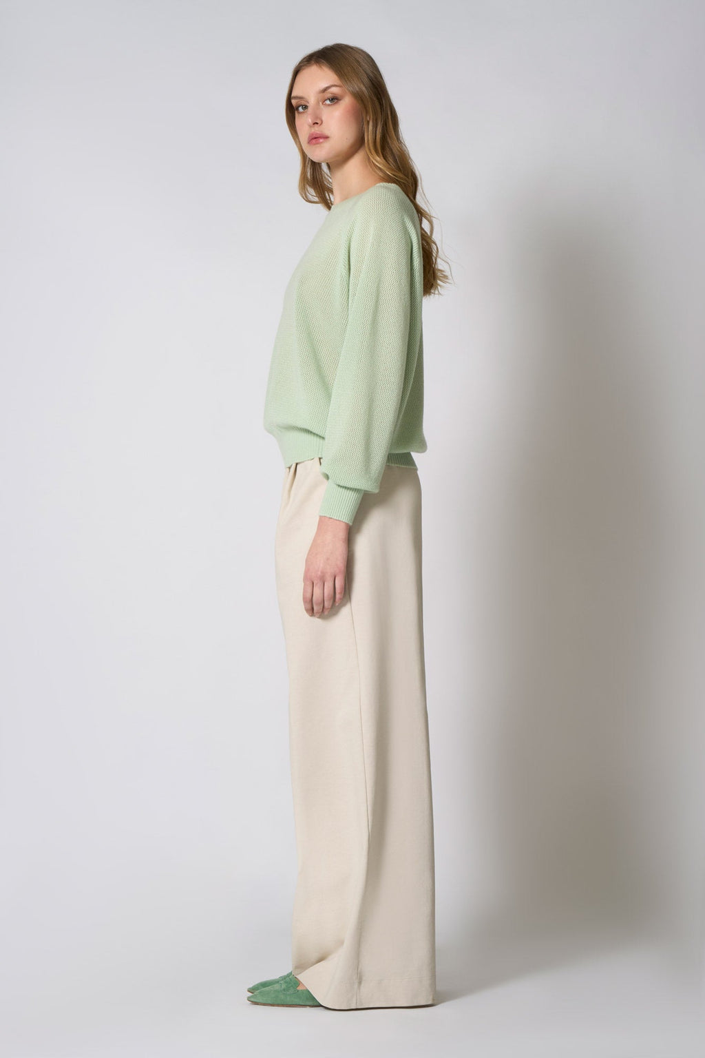 Felpa Rete in Puro Cashmere Verde Pastello