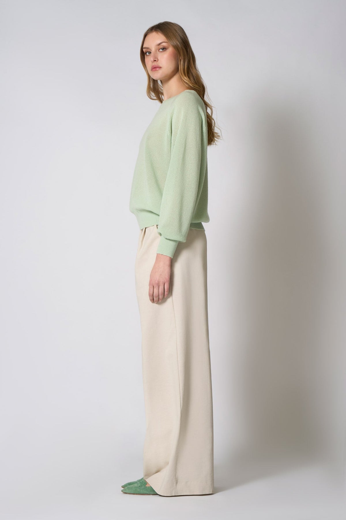 Felpa Rete in Puro Cashmere Verde Pastello