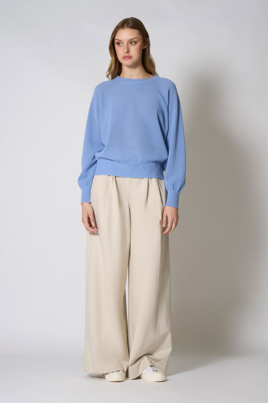 Felpa Rete in Puro Cashmere Cielo