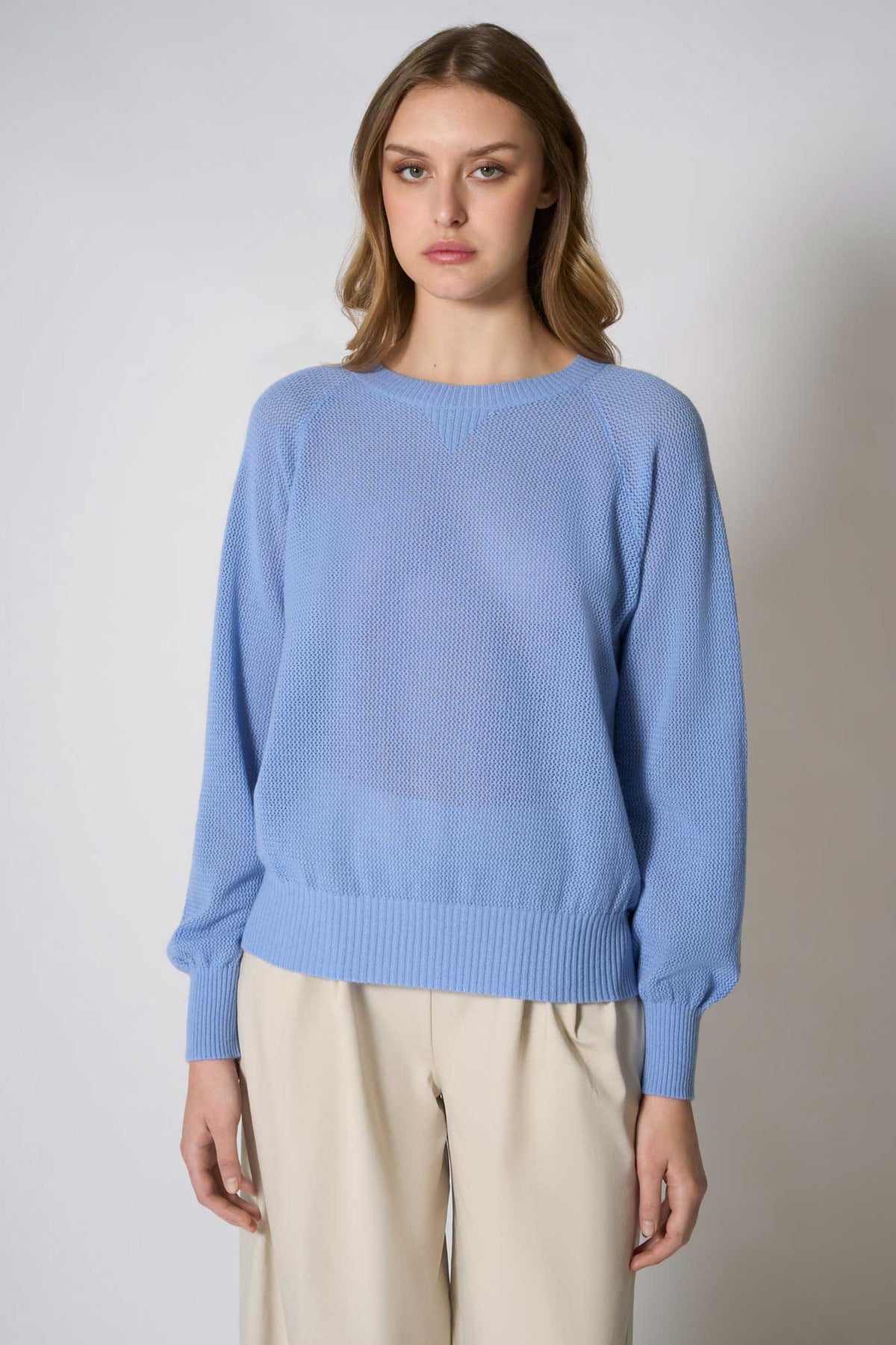 Felpa Rete in Puro Cashmere Cielo