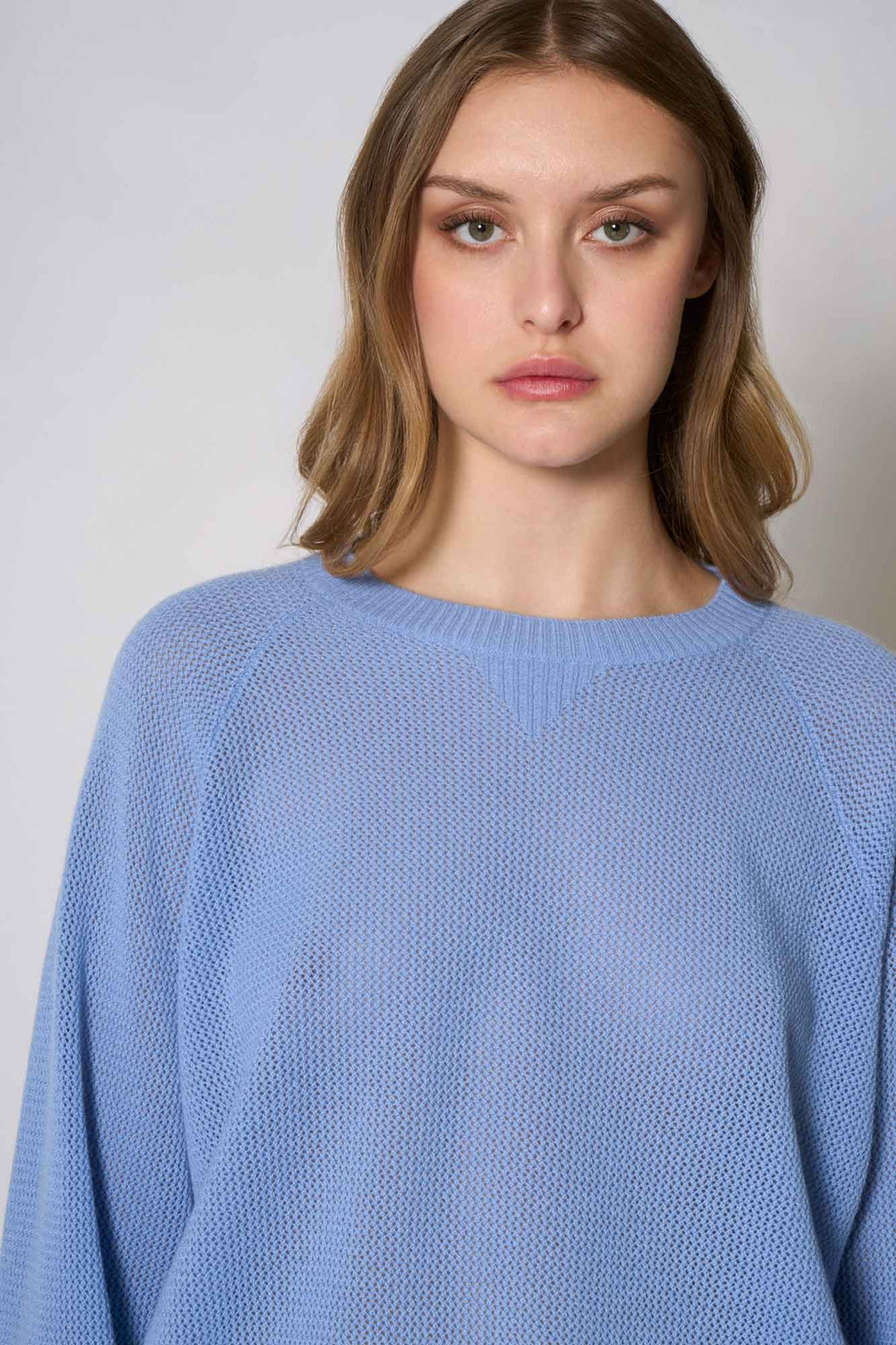 Felpa Rete in Puro Cashmere Cielo