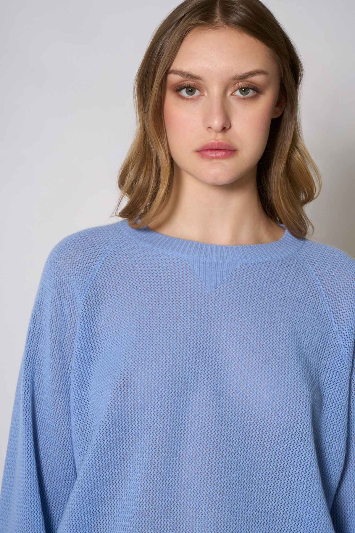 Felpa Rete in Puro Cashmere Cielo