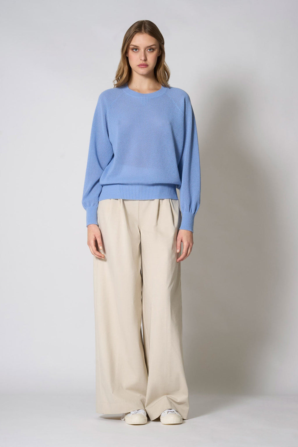 Felpa Rete in Puro Cashmere Cielo