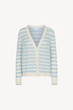 Cardigan a Righe in Puro Cashmere Acquamarina