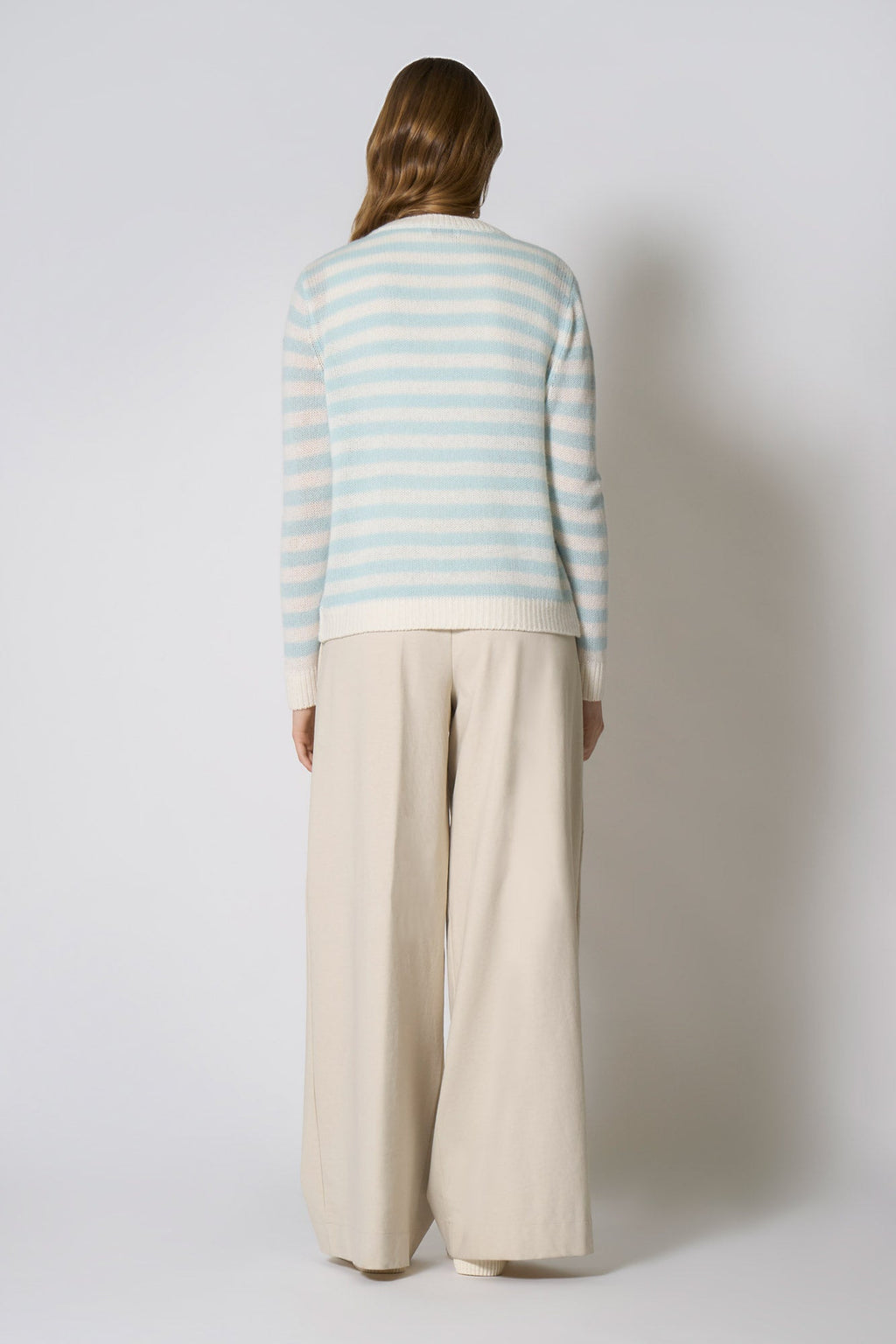 Cardigan a Righe in Puro Cashmere Acquamarina