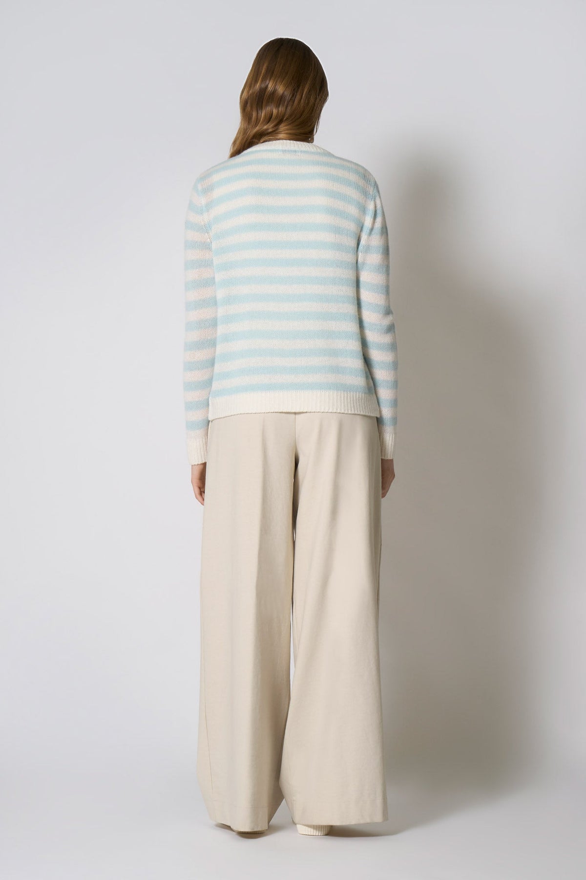 Cardigan a Righe in Puro Cashmere Acquamarina