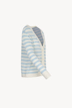 Cardigan a Righe in Puro Cashmere Acquamarina