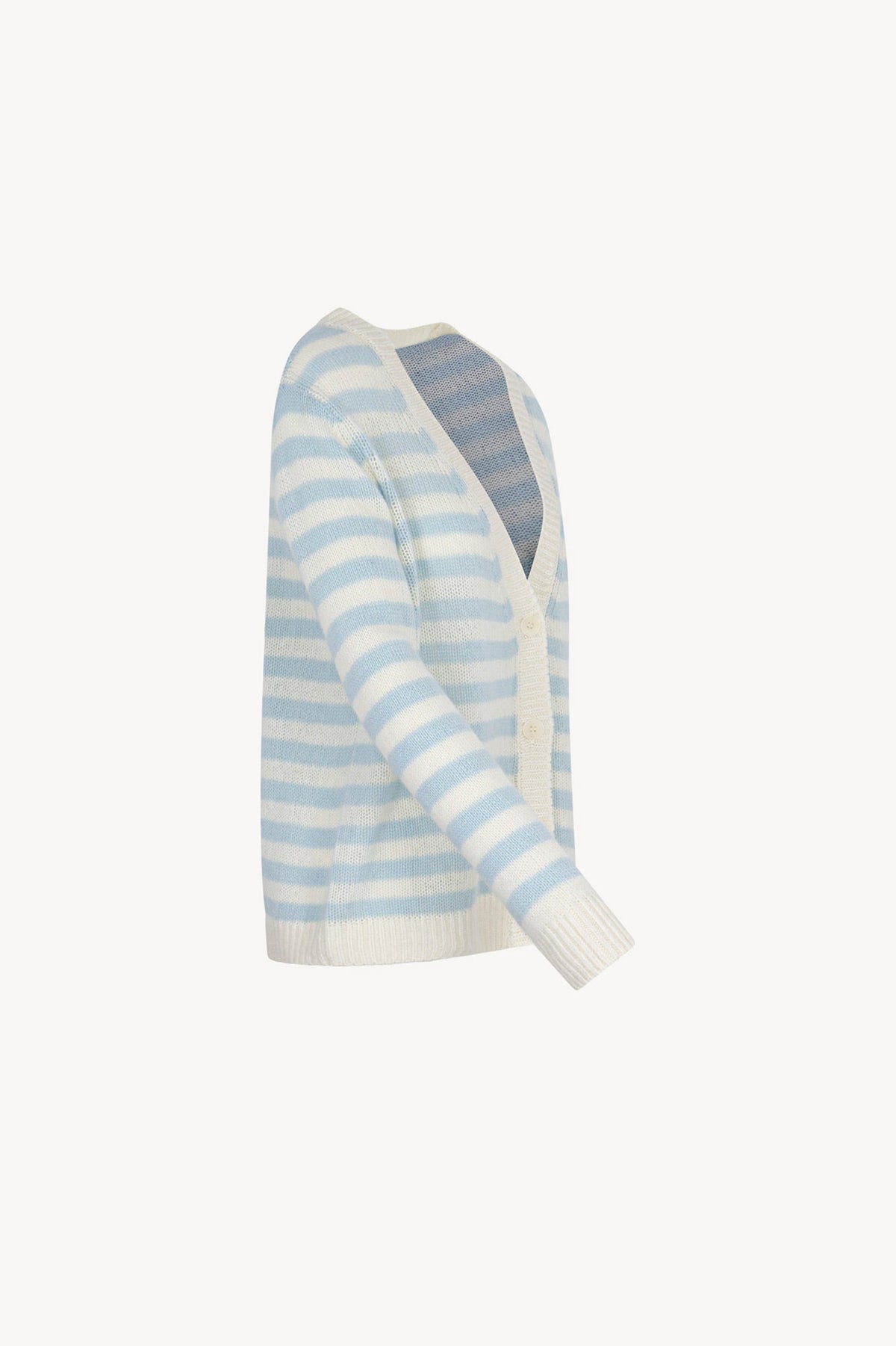 Cardigan a Righe in Puro Cashmere Acquamarina