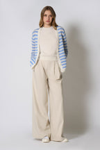 Cardigan a Righe in Puro Cashmere Cielo
