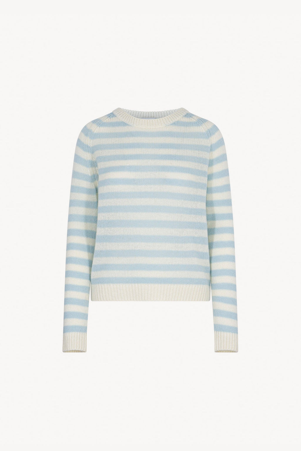 Maglia Girocollo a Righe in Puro Cashmere Acquamarina