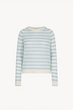 Maglia Girocollo a Righe in Puro Cashmere Acquamarina