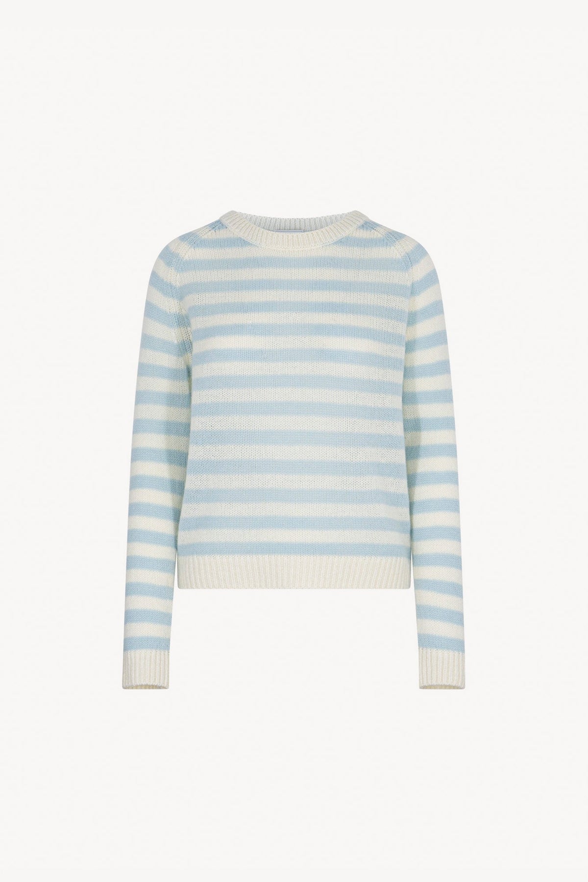 Maglia Girocollo a Righe in Puro Cashmere Acquamarina