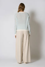 Maglia Girocollo a Righe in Puro Cashmere Acquamarina