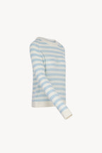 Maglia Girocollo a Righe in Puro Cashmere Acquamarina