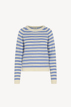 Maglia Girocollo a Righe in Puro Cashmere Cielo
