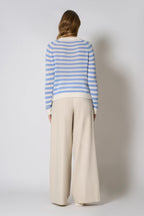 Maglia Girocollo a Righe in Puro Cashmere Cielo